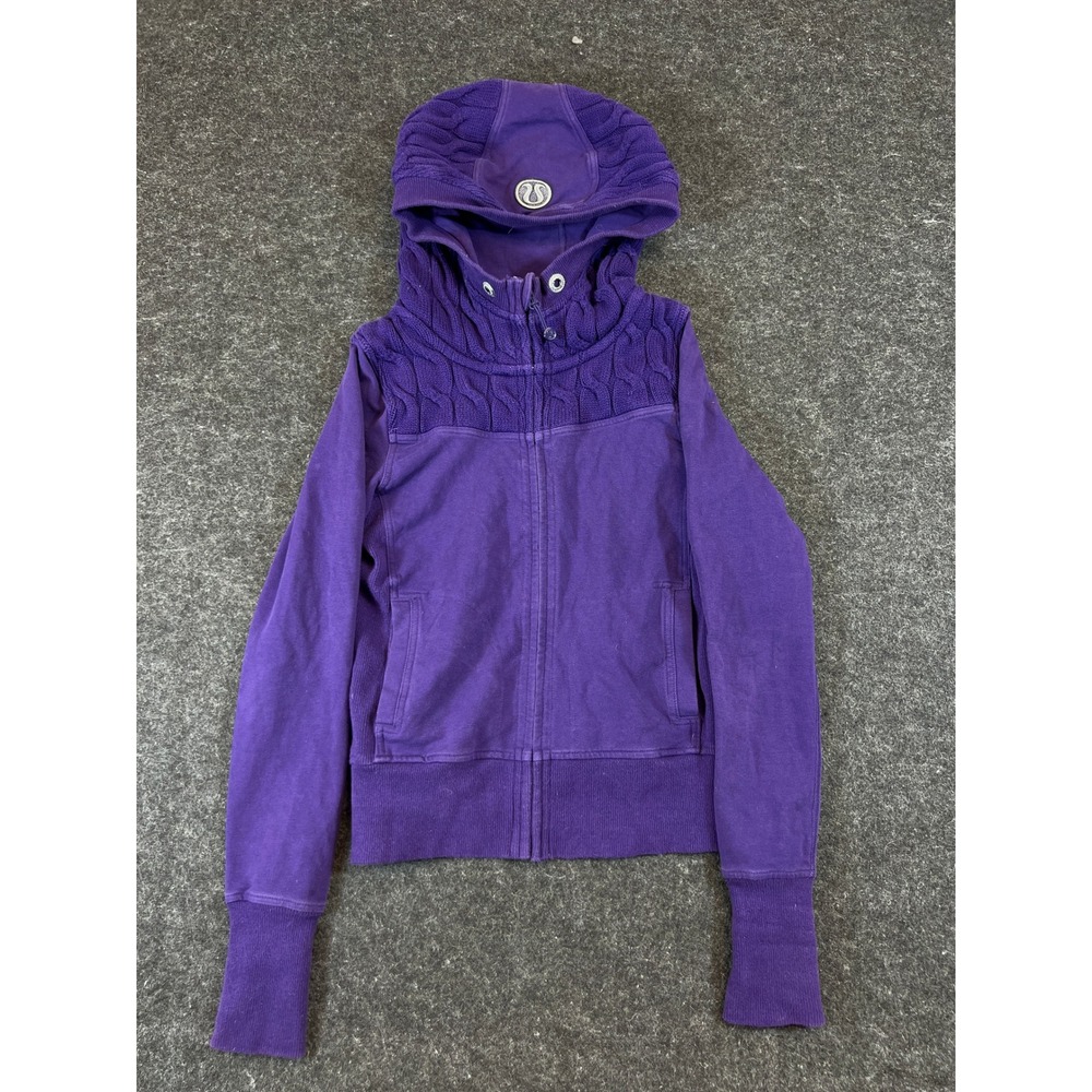 Lululemon Scuba Jacket Womens Size 6 Purple Full Zip Up Cable Knit Athleisure